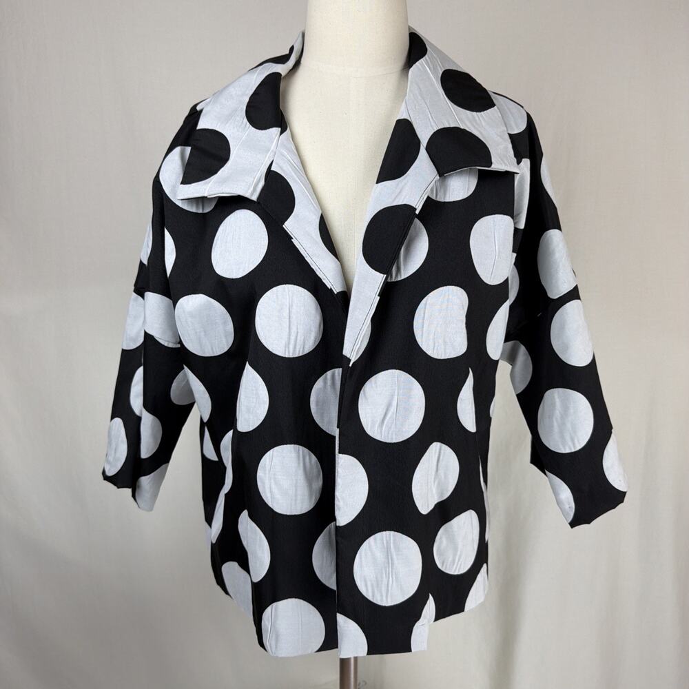 NWT Sydney 1069 Black White Polka Dot Open Cropped Jacket 1X #0750 USA